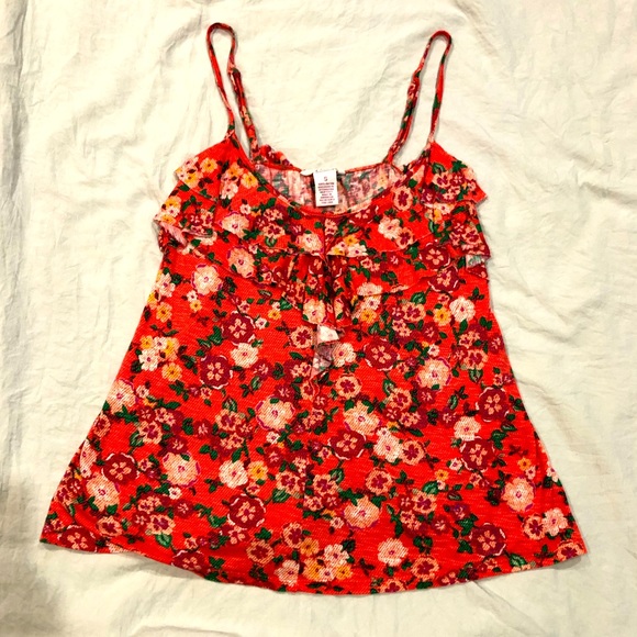 CANDIES floral ruffle tank top orange:crimson color sizeL preowned - Picture 2 of 6